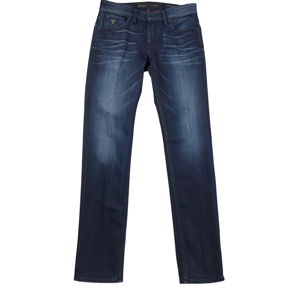 Guess Robertson Jeans Mens 29W 32L Dark Blue Whiskering Slim Tapered Low Rise